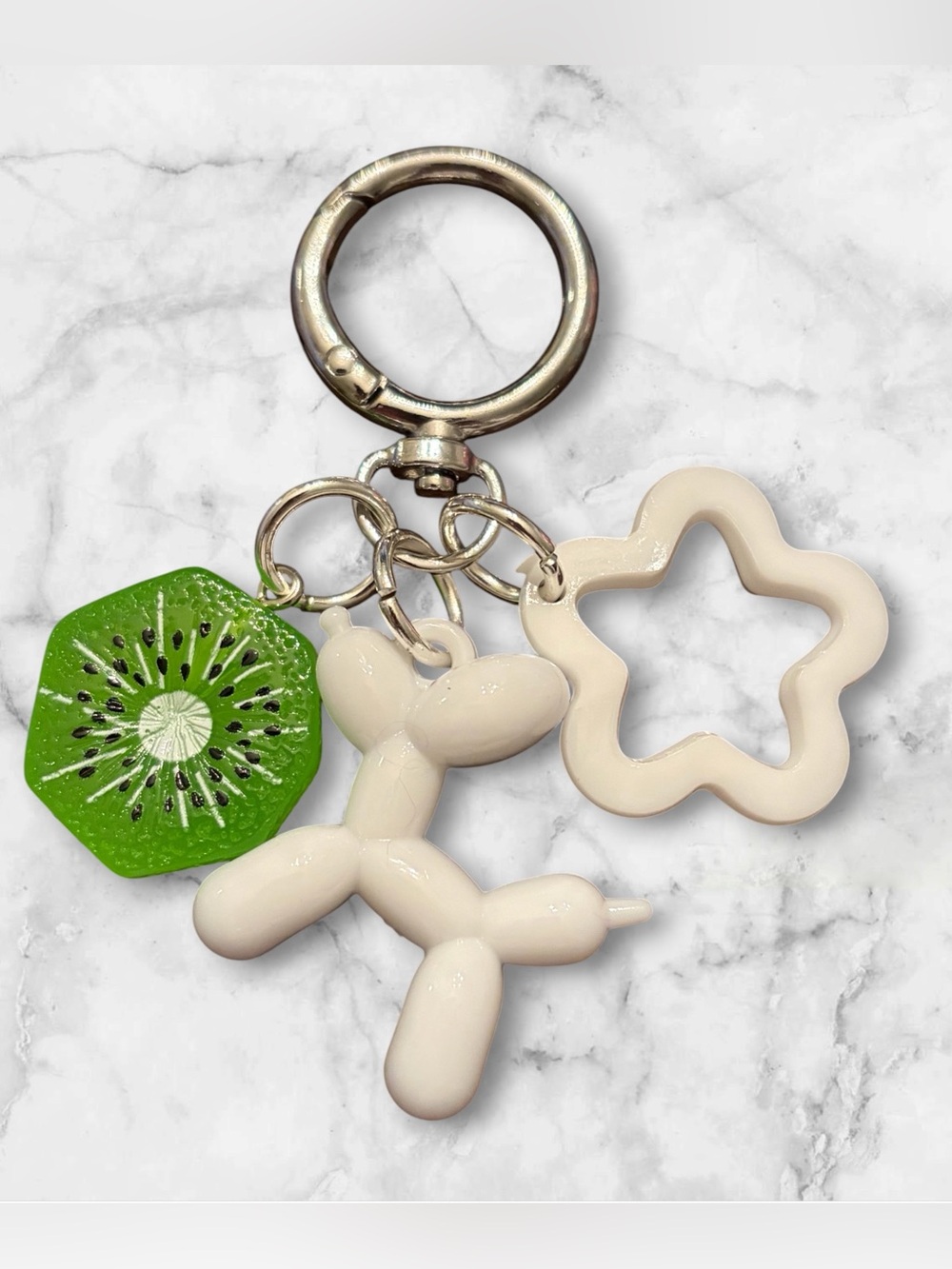 Cute Kiwi & Balloon Dog Keychain - Green and Cream